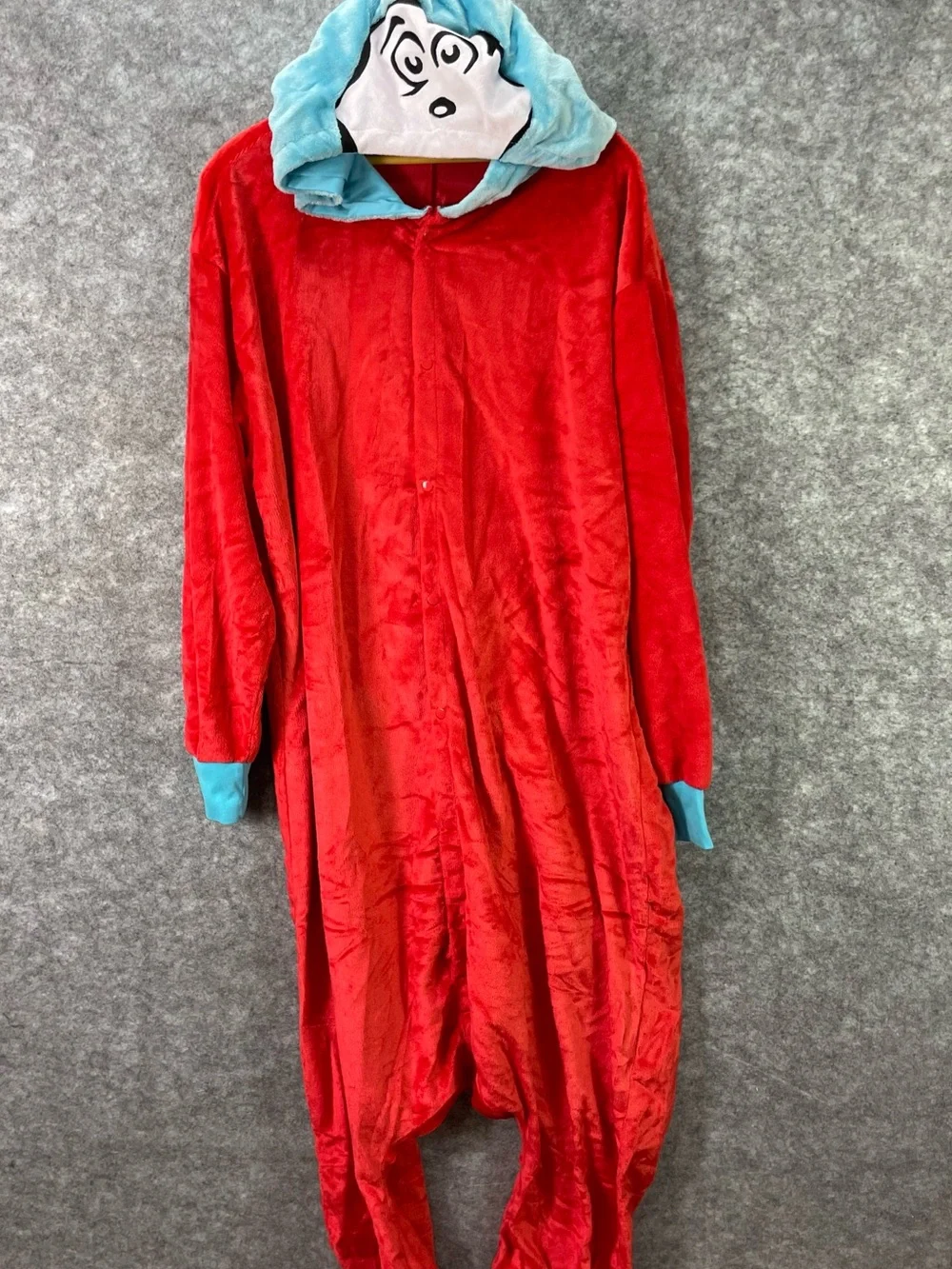 Dr Seuss Thing 1 Thing 2 Hooded Plush Adult Costume Jumpsuit Once Size Spirit - Picture 5 of 14